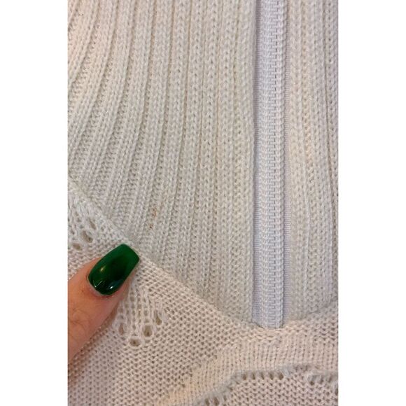 Vintage Nils 80's Cable Knit Wool Blend 1/4 Zip Up Off White Sweater Women's L - Picture 2 of 9
